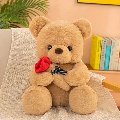 Romantic Teddy Bear with Roses Plush Soft Stuffed Doll Gift