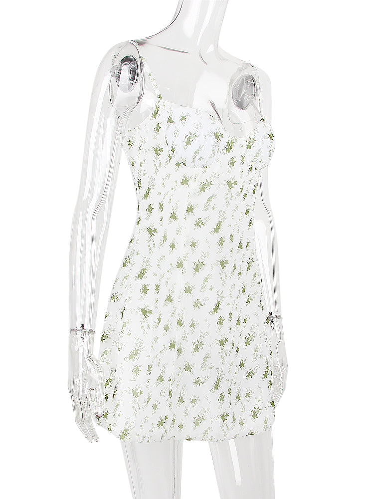 White Bustier Floral Print Mini Dress