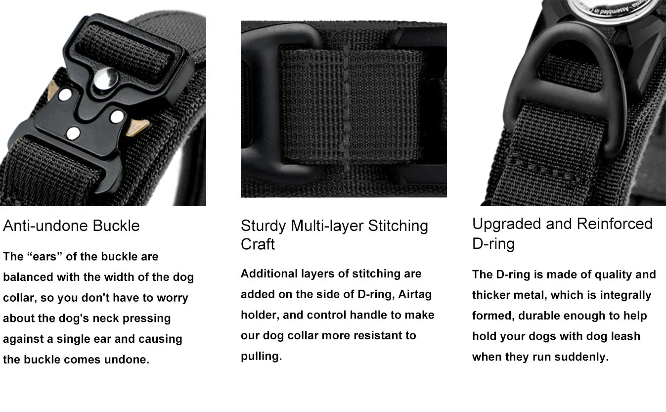 AirTag Dog Collar with Handle, Tactical Dog Collar for Large Medium Dogs
