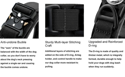 AirTag Dog Collar with Handle, Tactical Dog Collar for Large Medium Dogs