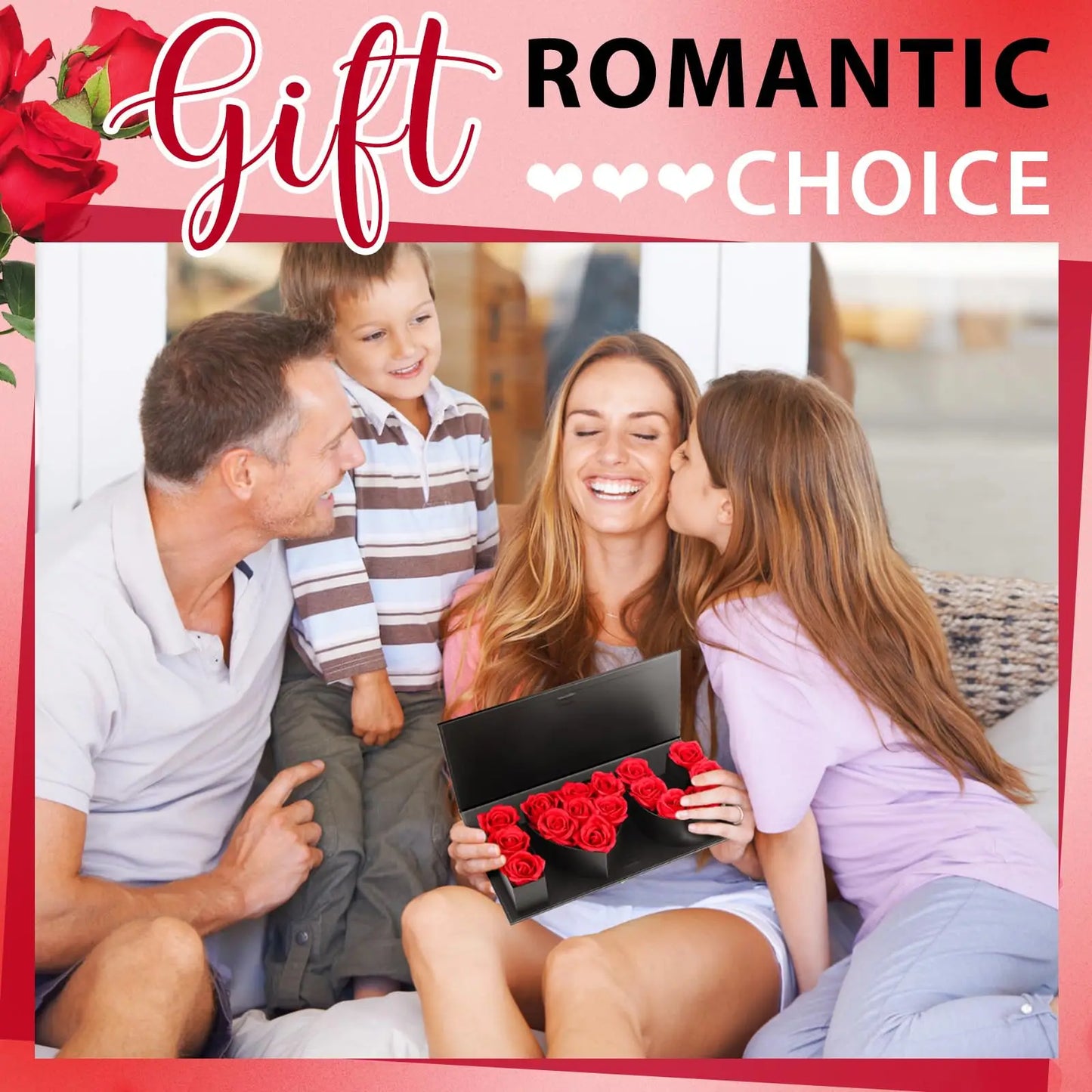 16Pcs Forever Roses in Heart Box - Valentine's Gift for Her