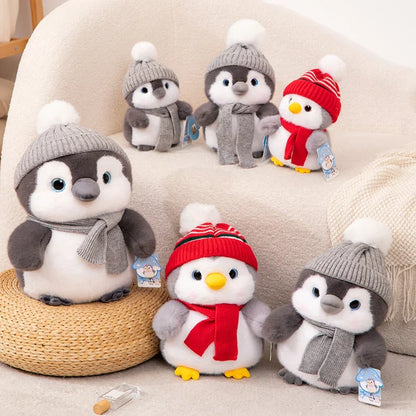 Couple Penguin Plush Pillow with Hat and Scarf