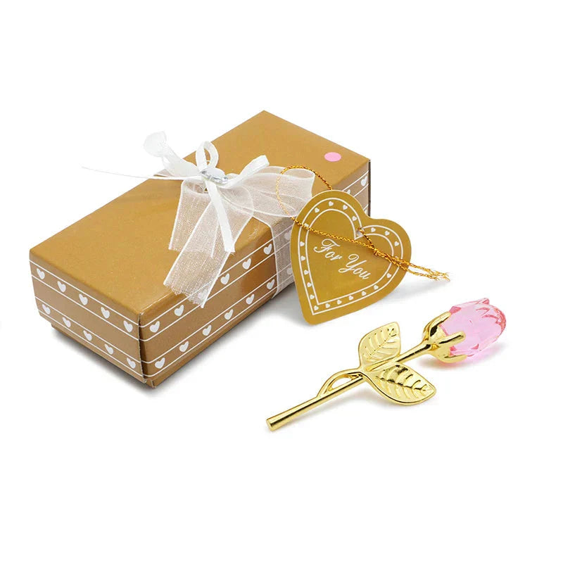 Crystal Rose Gold and Silver Artificial Flower Gift Box