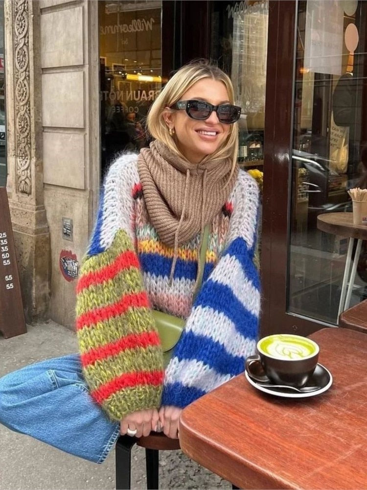 Striped Fuzzy Knit Sweater