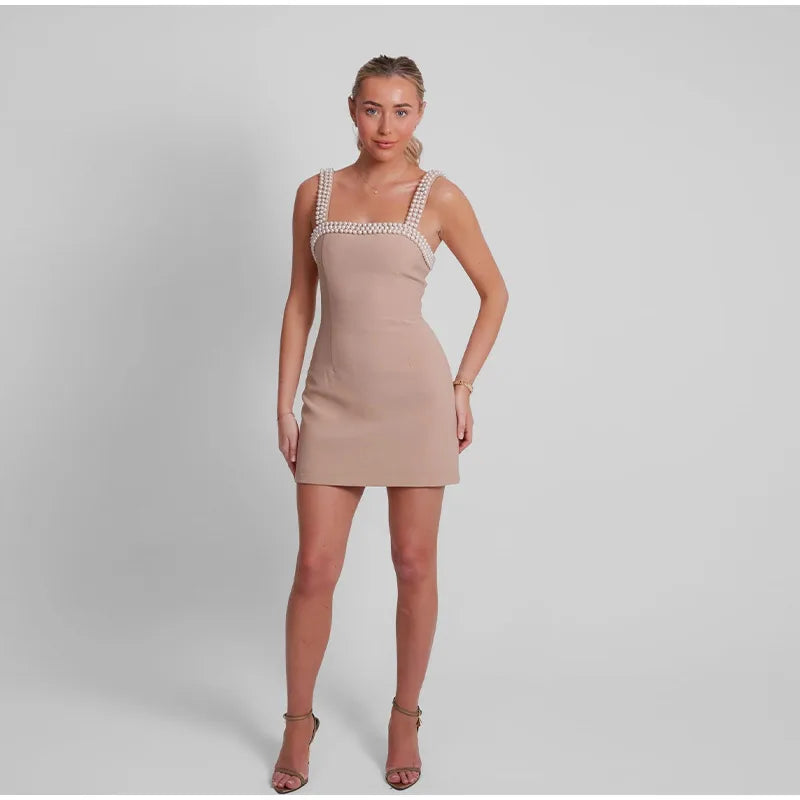 Pearls Strap Solid Dress