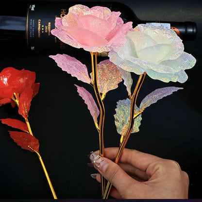 Foil Plated Rose Gold Rose Artificial Flowers Gift Set