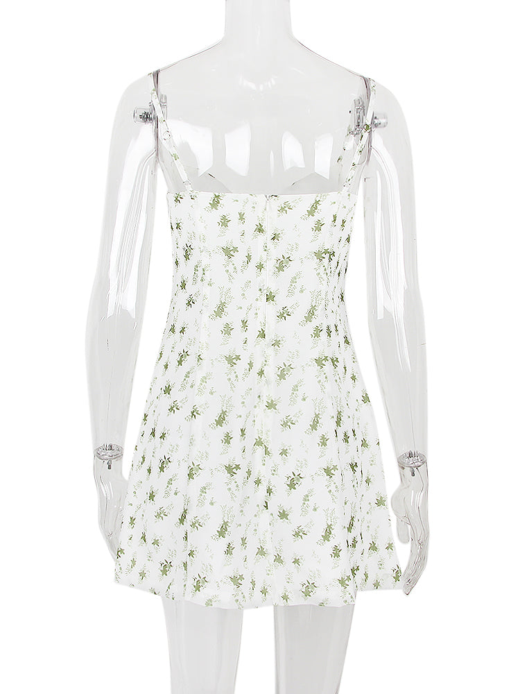 White Bustier Floral Print Mini Dress