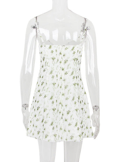 White Bustier Floral Print Mini Dress