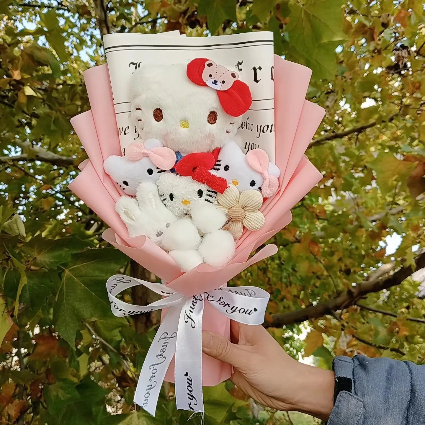 Cute Cat Plush Bouquet with Rose