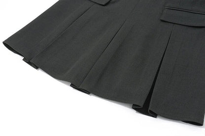 Grey Deep V-neck Sleeveless Pleated Mini Dress