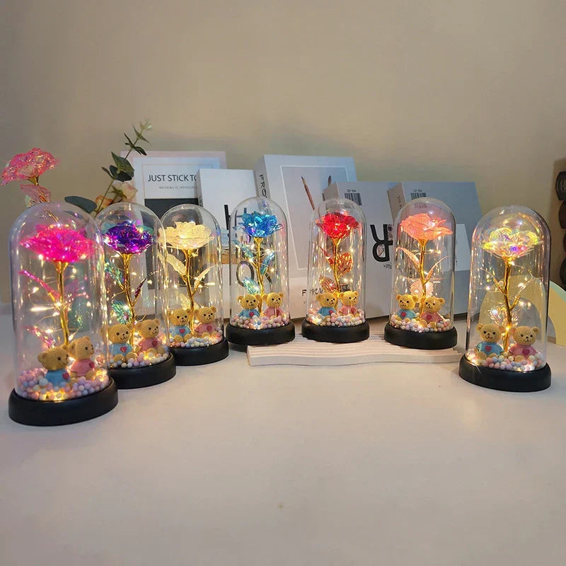 Eternal Rose LED Light with Acrylic Cover Romantic Desktop Flower Decoration