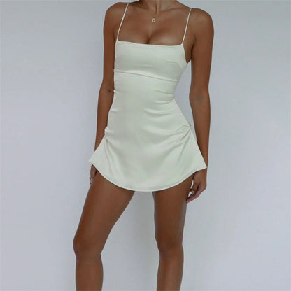 Satin Square Neck Strappy Mini Dress