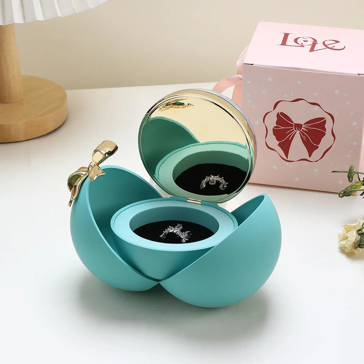 Round Bow Eternal Rose Jewelry Gift Box for Necklace and Ring