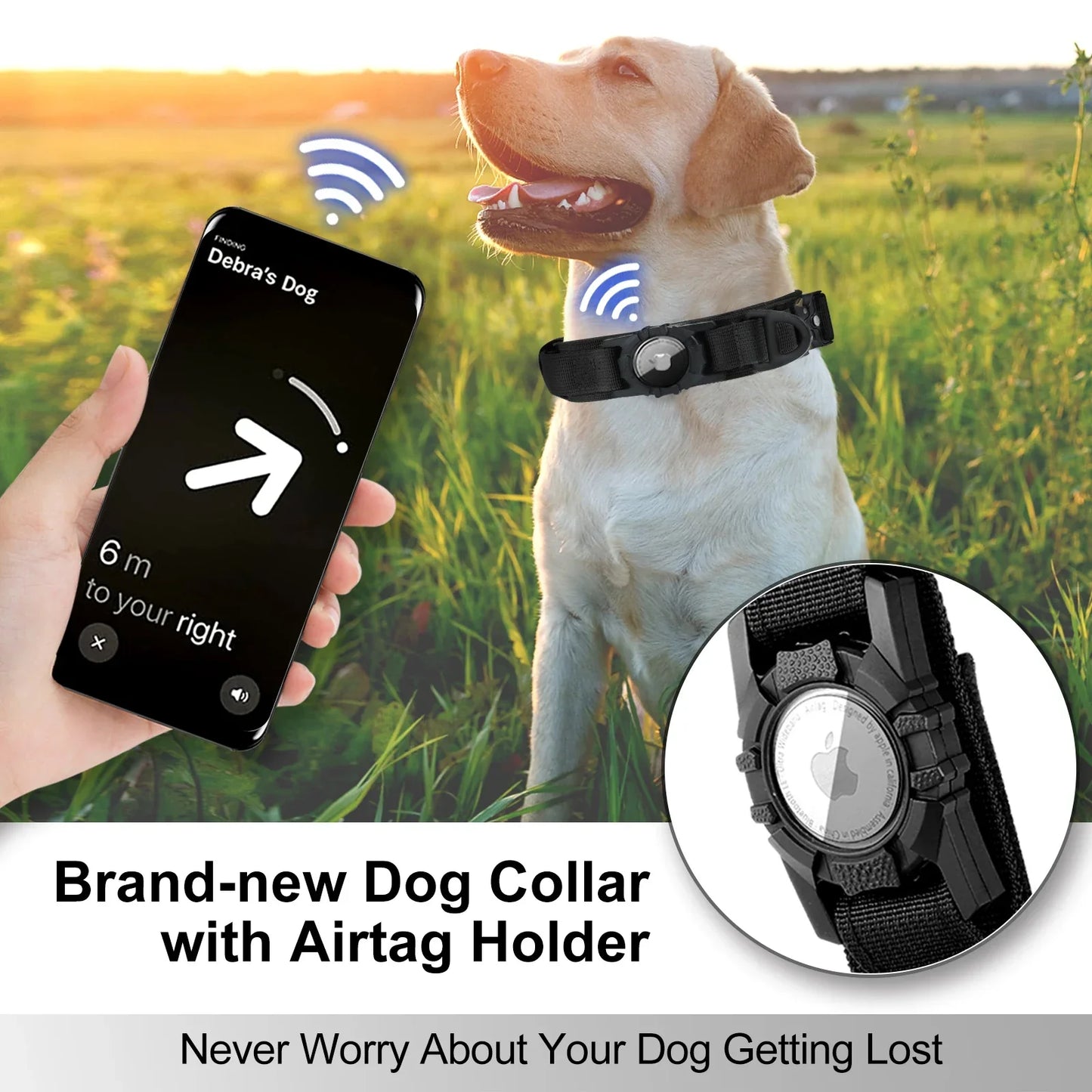 AirTag Dog Collar with Handle, Tactical Dog Collar for Large Medium Dogs