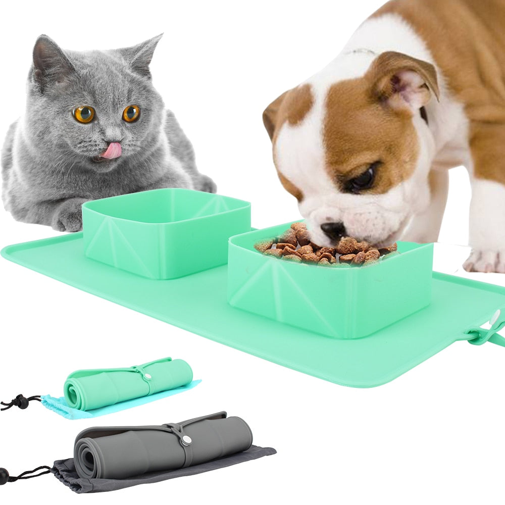 Roll-Up Food & Water Bowl With Carrying Case
