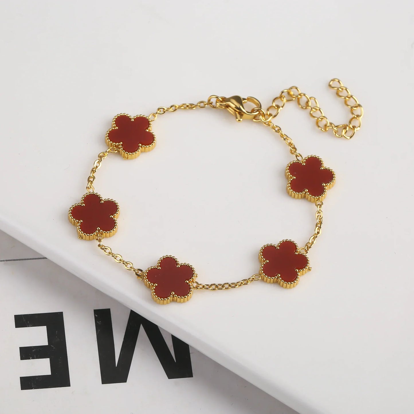 Gold Plated Five Leaf Flower Adjustable Bracelet