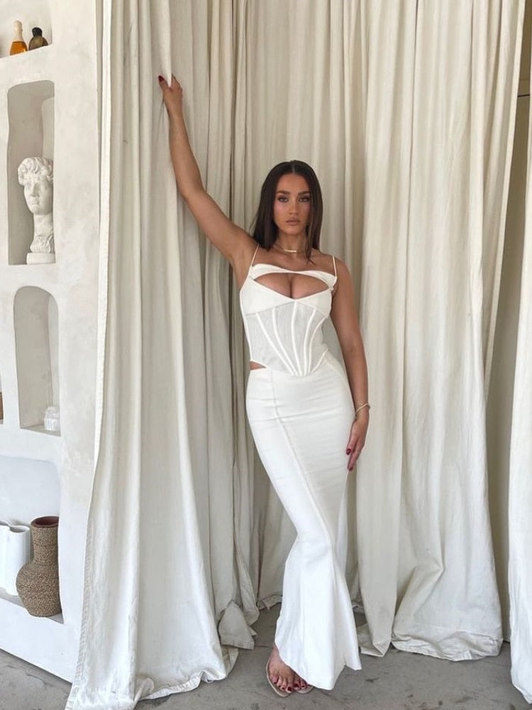White Corset Cut Out Top And Maxi Skirt Set