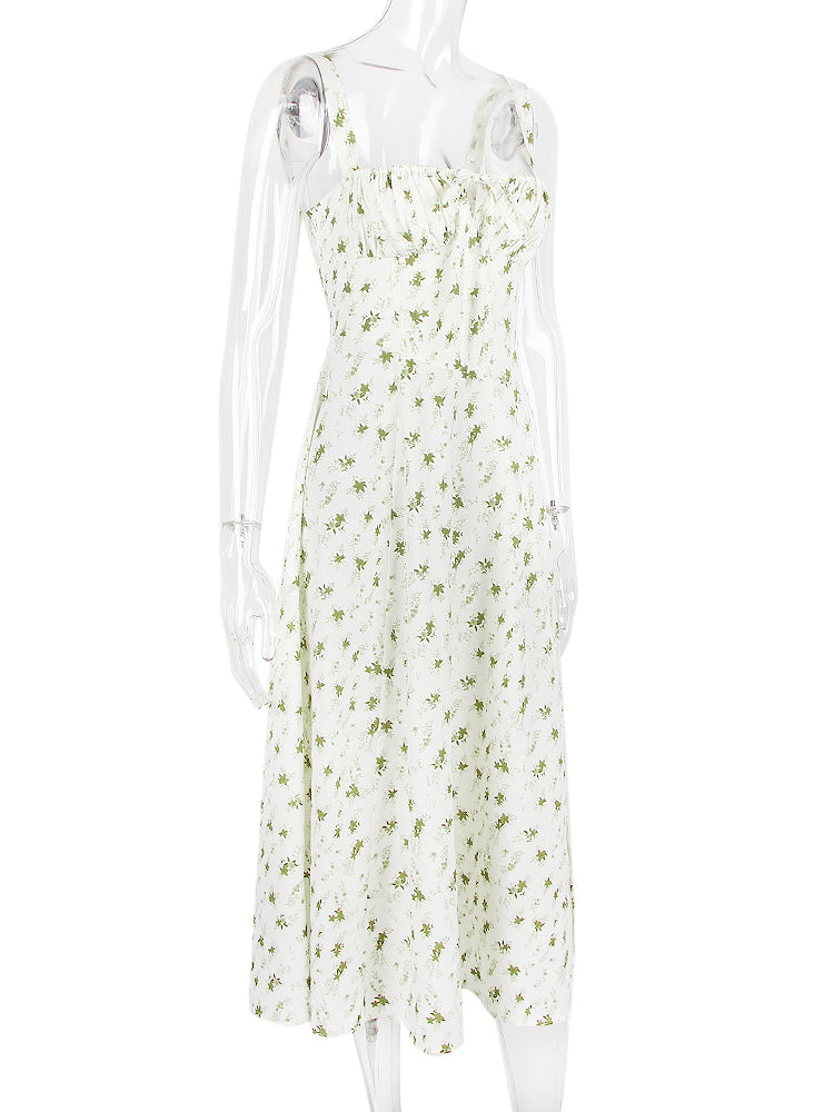 Floral Print Tie-Up Strap Flowy Midi Dress