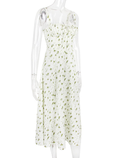 Floral Print Tie-Up Strap Flowy Midi Dress