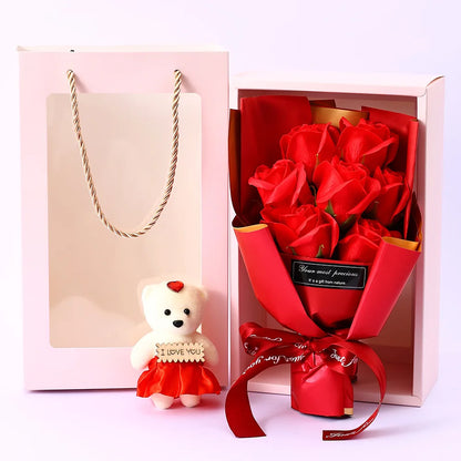 Soap Rose Bouquet with Teddy Bear Gift Box