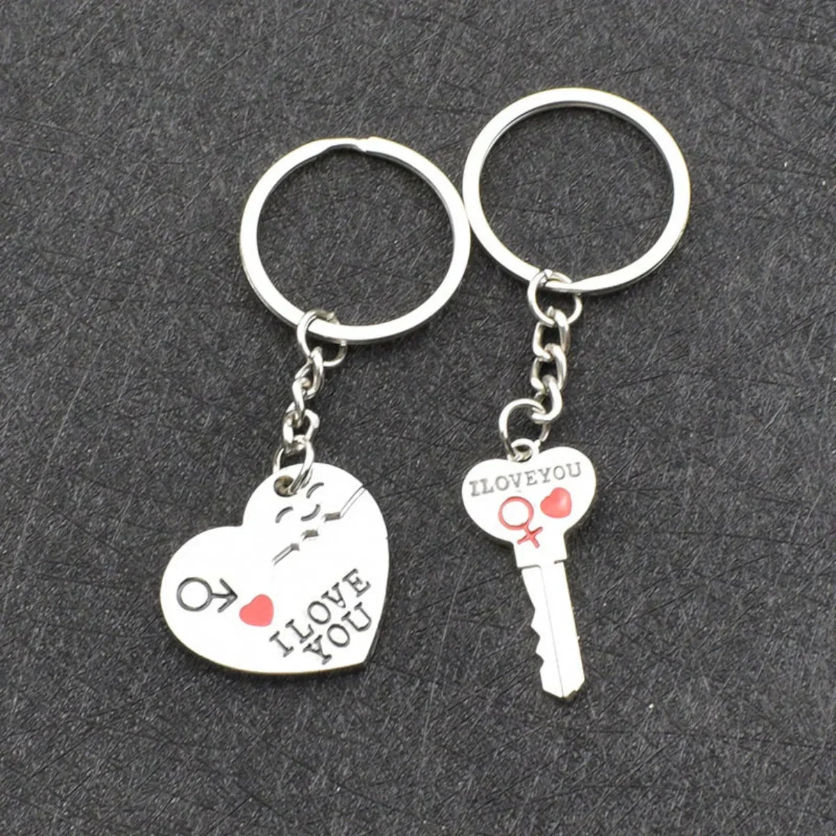 Silver Plated Couple Heart Keychain Set