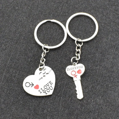 Silver Plated Couple Heart Keychain Set