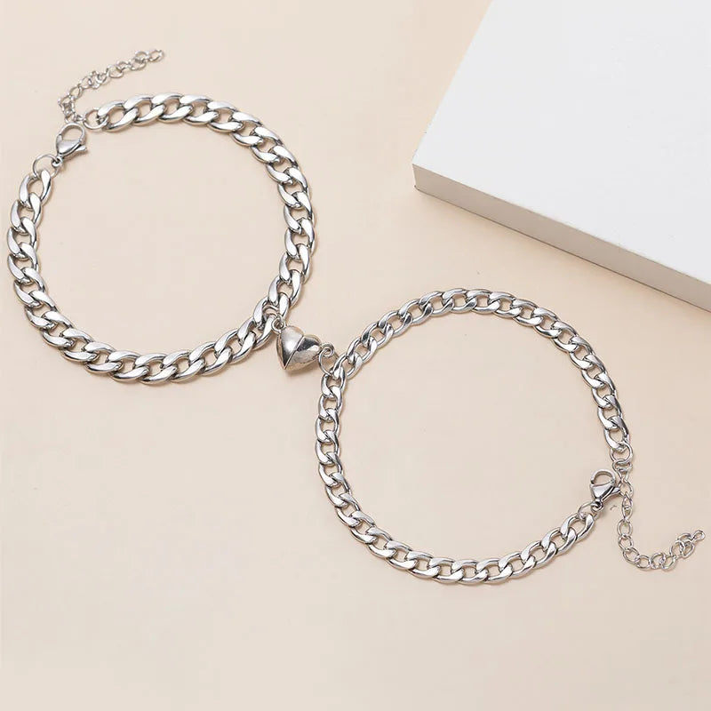 Magnetic Heart Couple Bracelet Set in Stainless Steel
