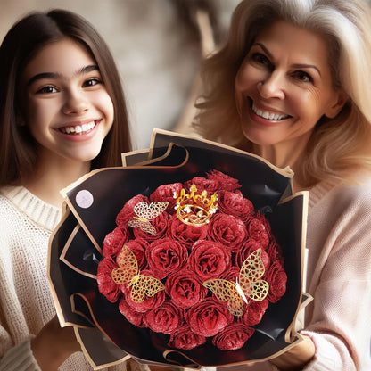 Glitter Artificial Red Rose Bouquet Eternal Silk Roses for Valentine's Day and Birthday Gifts