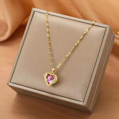 Colorful Ocean Heart Crystal Pendant Necklace