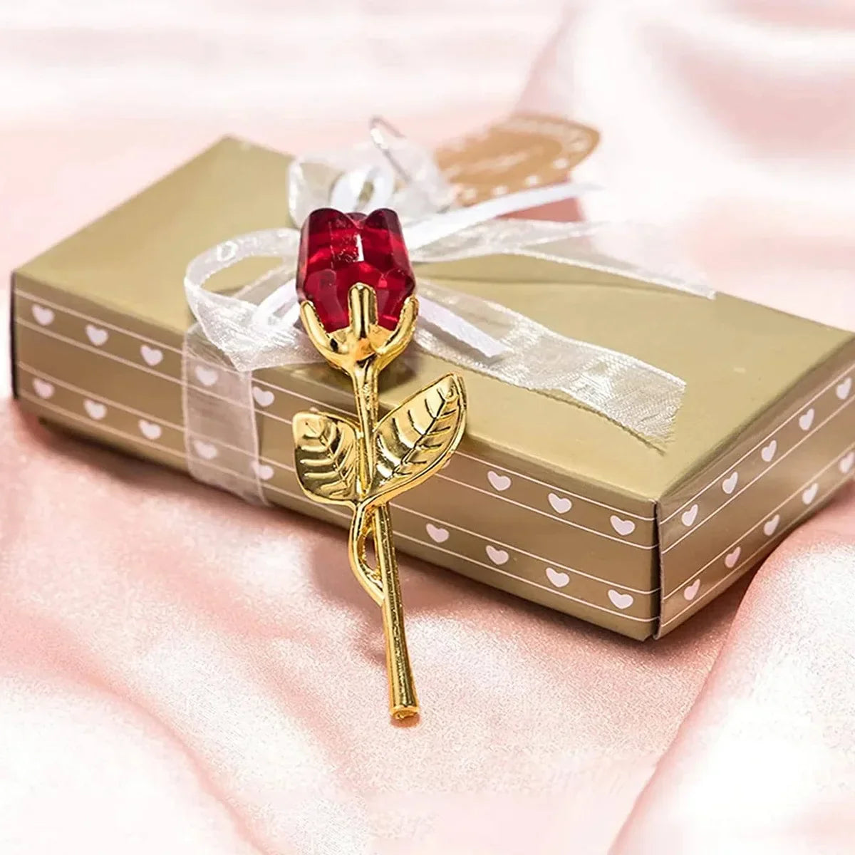Crystal Glass Rose Ornament in Gift Box