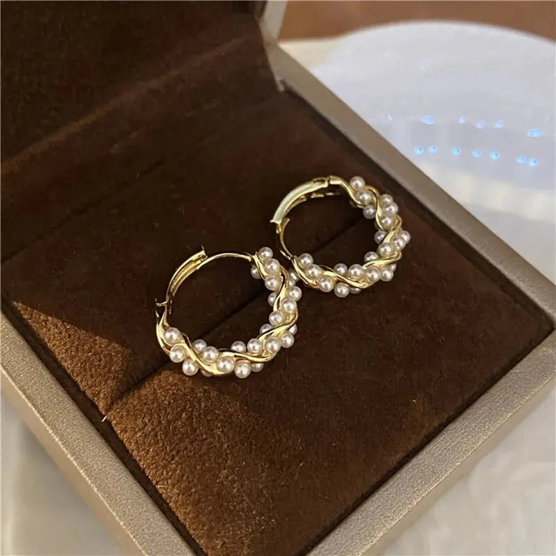 Imitation Pearl Small Round Hoop Earrings