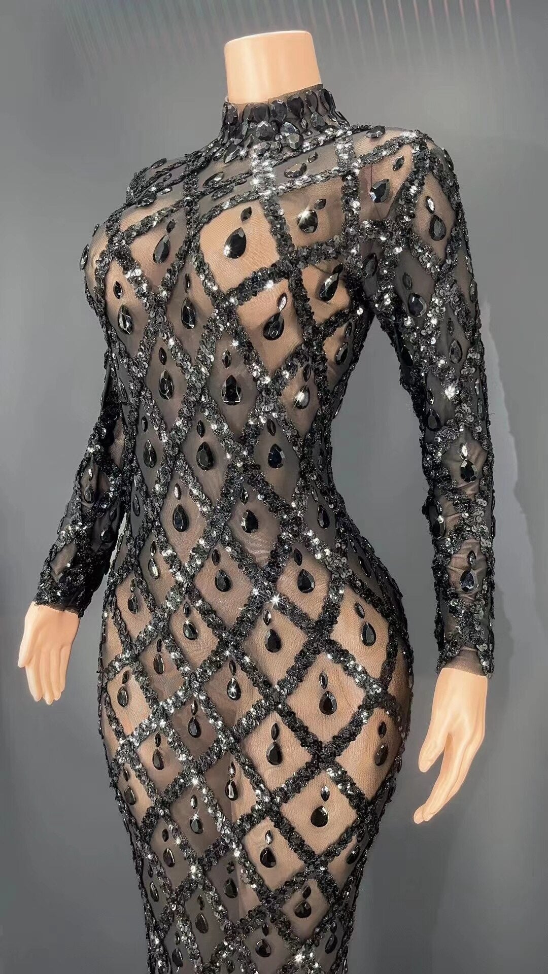 Black Rhinestones Full Wrap Dress