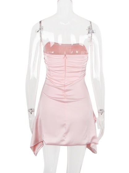 Satin Draped Tube Mini Dress