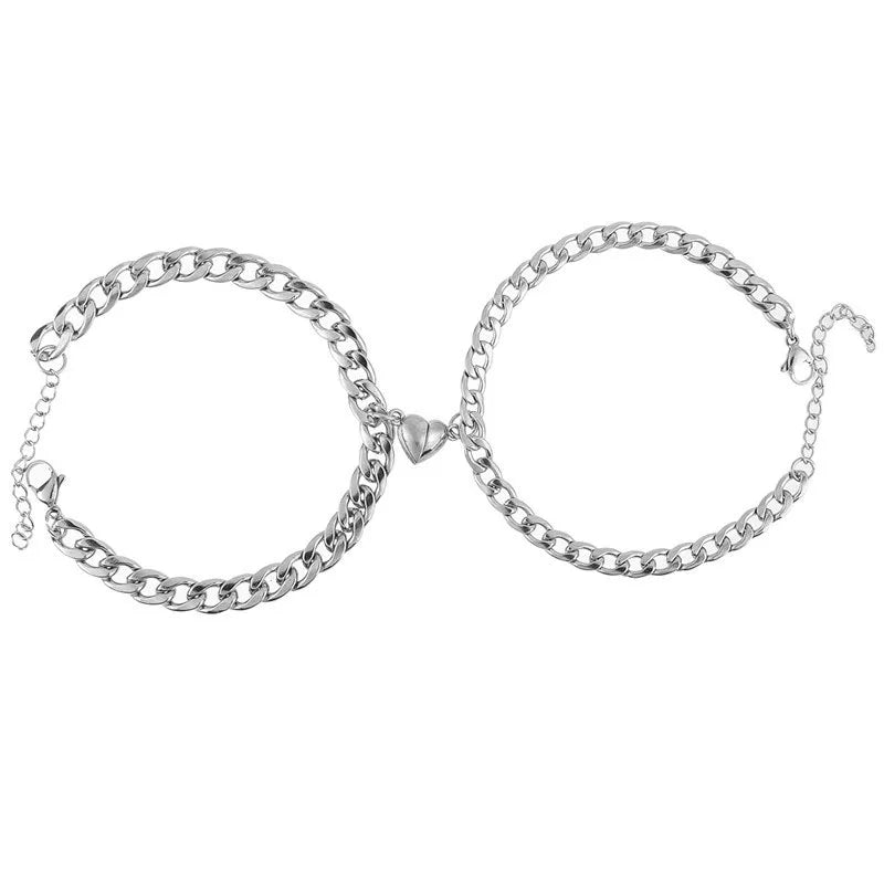 Magnetic Heart Couple Bracelet Set in Stainless Steel