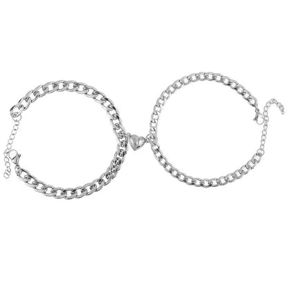 Magnetic Heart Couple Bracelet Set in Stainless Steel