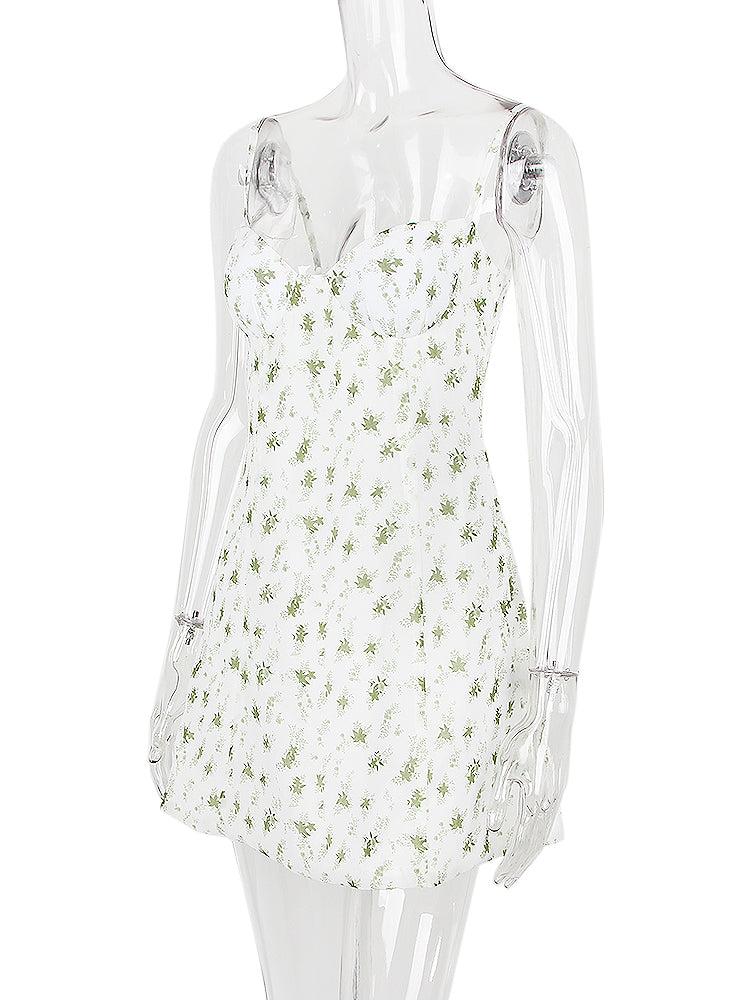 White Bustier Floral Print Mini Dress