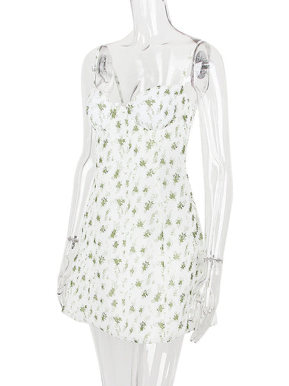 White Bustier Floral Print Mini Dress