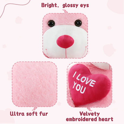 Giant Pink Teddy Bear With Red Heart 4.3ft