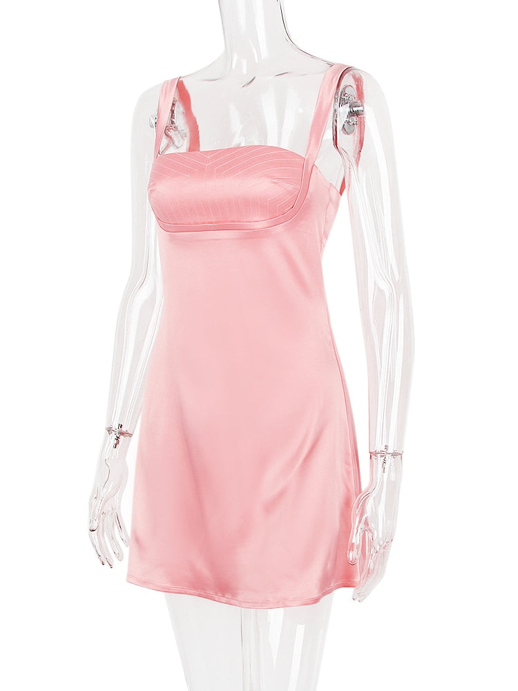 Satin Square Neck Strap Mini Dress
