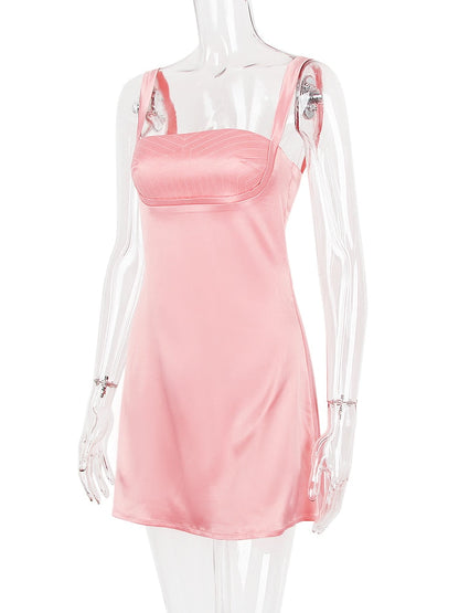 Satin Square Neck Strap Mini Dress