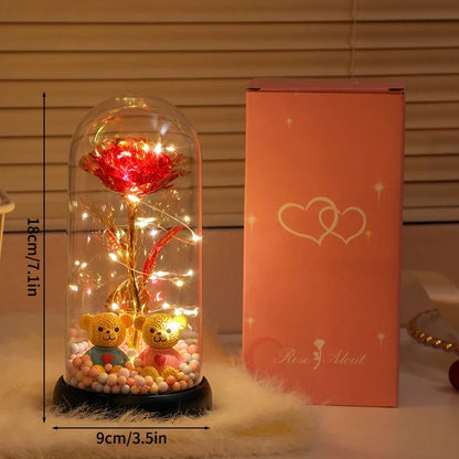 Eternal Rose LED Light with Acrylic Cover Romantic Desktop Flower Decoration