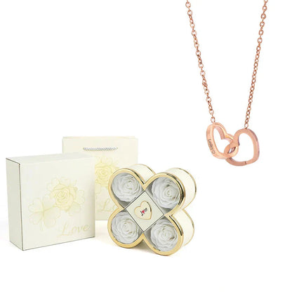 4-Leaf Clover Eternal Rose Jewelry Box with Necklace Gift
