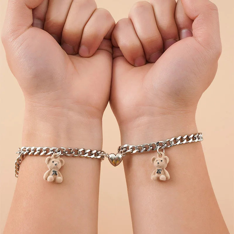 Magnetic Heart Couple Bracelet Set in Stainless Steel