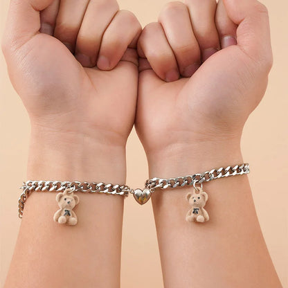 Magnetic Heart Couple Bracelet Set in Stainless Steel