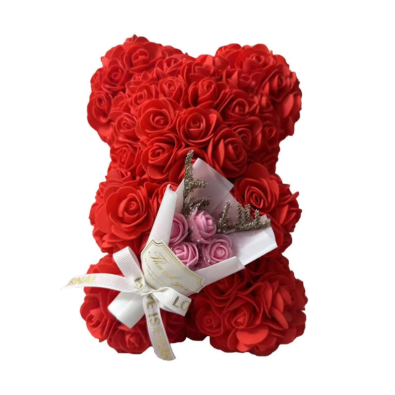 25cm Artificial Rose Bear with Gift Box
