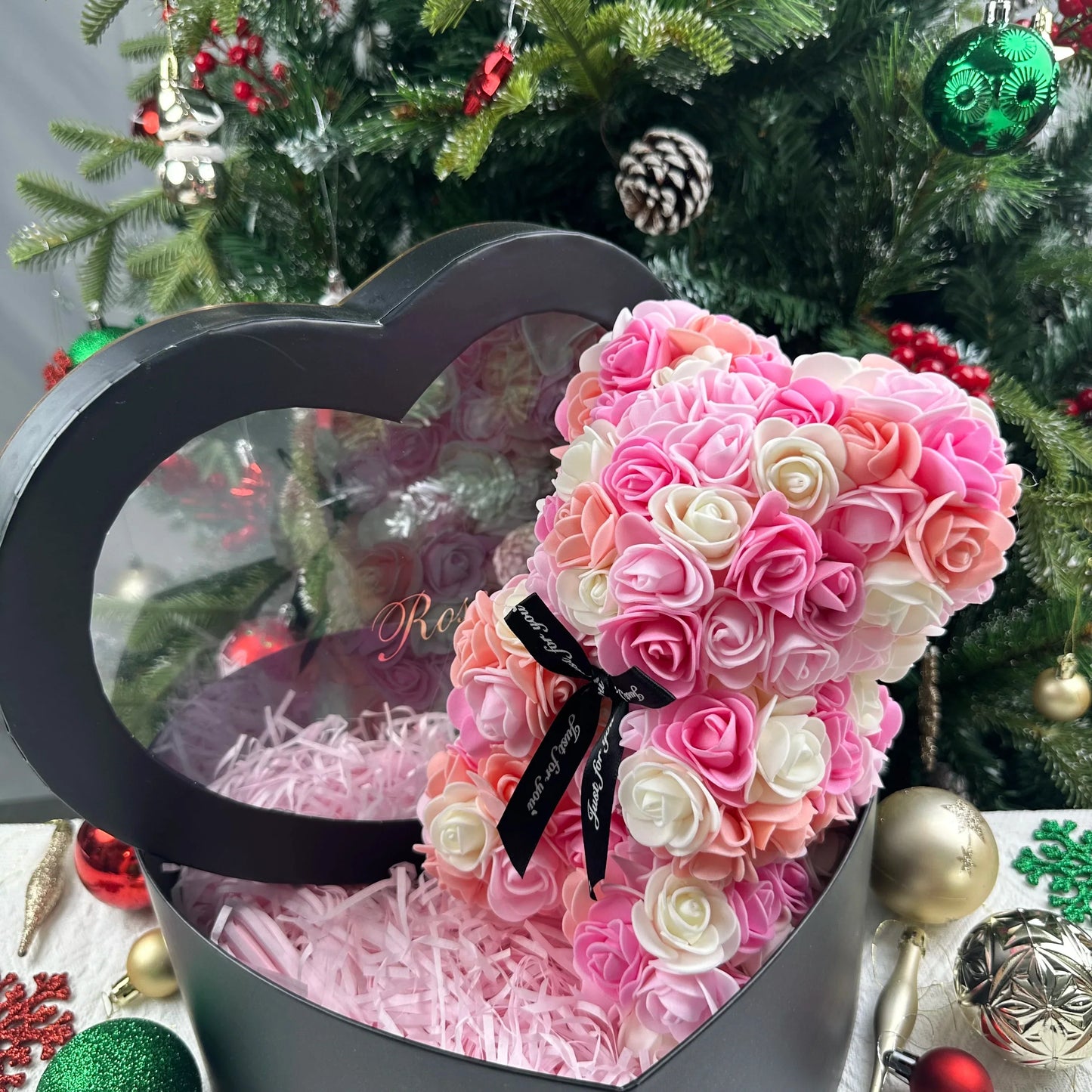 Rose Flower Teddy Bear 25cm Romantic Gift with Box