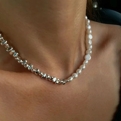 Irregular Pink Stone Beaded Heart Pendant Choker Necklace