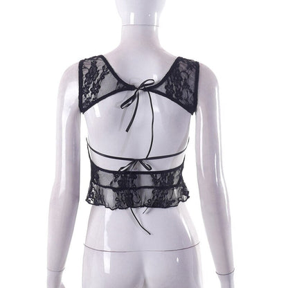 Black Lace Sheer Backless Top
