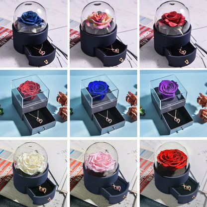 Eternal Rose Jewelry Box with Necklace Preserved Flower Gift for Women Birthday Anniversary