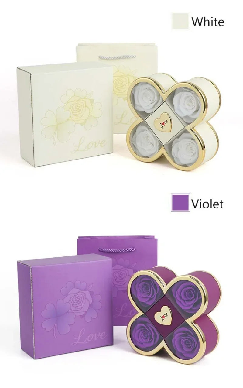 4-Leaf Clover Eternal Rose Jewelry Box with Necklace Gift